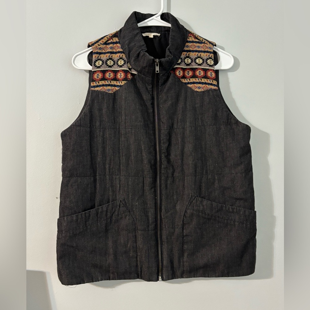 Mystree Charcoal Vest with Embroidered Accents